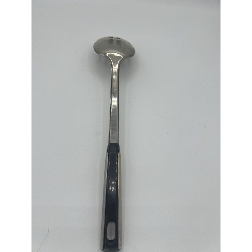 VINOD 14" Slotted Stainless Steel Spoon Front  All Silver -Back Black Handle